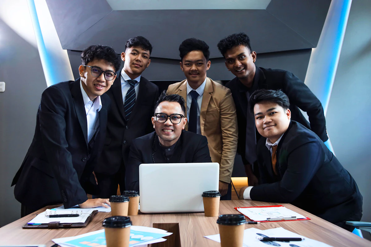 A business team around a table